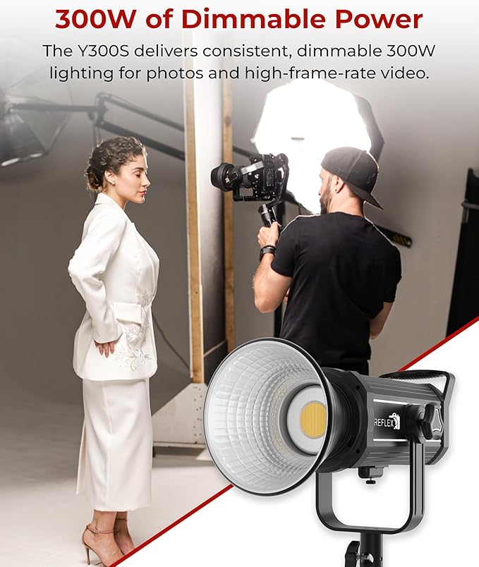 Reflex Camera Professional 300W Dimmable Bi-Color Bowens LED COB Studio Light 3200K-5600K Adjustable, Portable, Warm to Daylight Adjustment, U Bracket with 360 Degree Movement Continuous Light