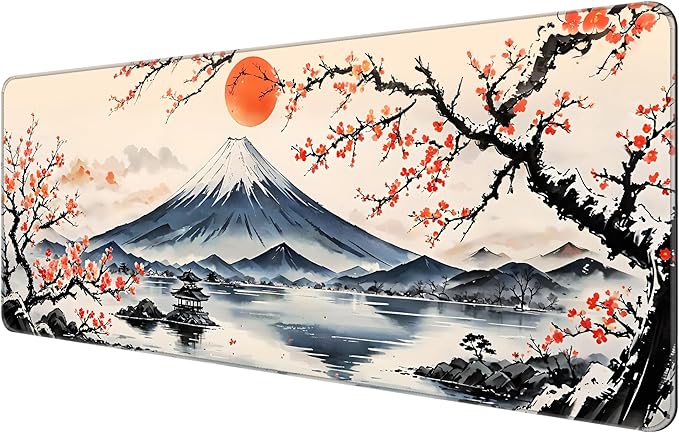 Thin Extended Gaming Mouse Pad （31.5 * 11.8 * 0.08 inch） with Stitched Edges Large Mousepad Long XXL Keyboard and Mouse pad Desk Mat for Gaming Office & Home - Japanese Landscape