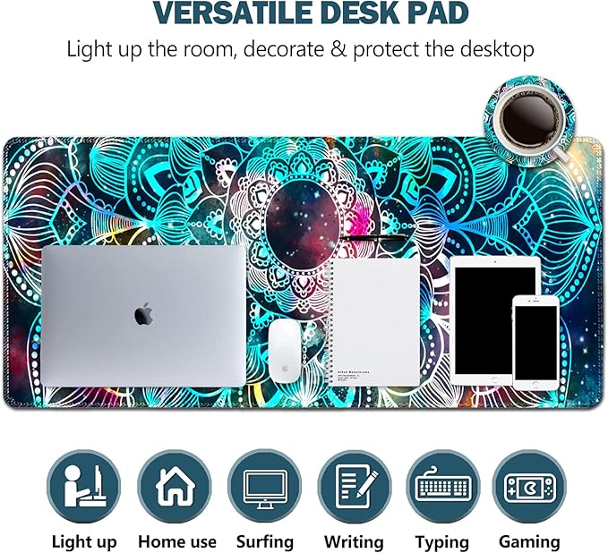 AIMSA Large Gaming Mouse Pad, XXL Keyboard Mouse Mat Extended Desk Pad with Stitched Edges, Durable Non-Slip Base Mousepad for Home Office, 35x15.7inch, Mandala