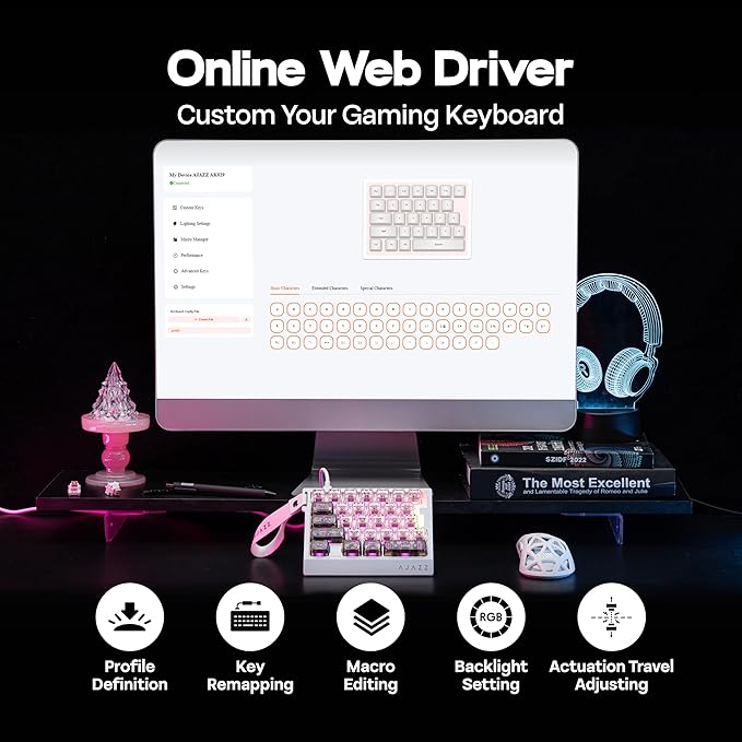 MechLands AJAZZ AK029 One Handed Gaming Keyboard, 8Khz Polling, 29 Keys Rapid Fast Wired Keyboard, SOCD & DKS, Magnetic Switch, Adjustable Actuation, RGB Backlits, Aluminum Plate (Black Pink)