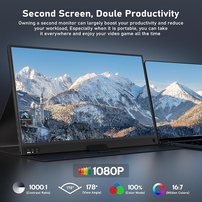 ZSCMALLS Portable Monitor, 15.6" 1080P FHD Laptop Monitor USB-C HDMI Computer Display IPS Second Screen, Laptop Extended Screen for PC Phone Mac Xbox PS4/5 Switch