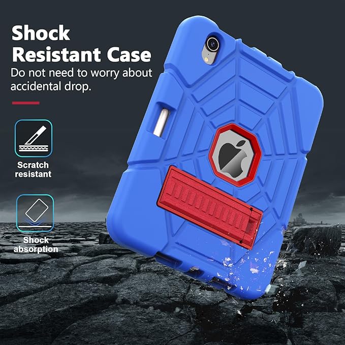 Grifobes Case for iPad mini 7th 2024 (A17 Pro) / Mini 6th Generation 2021 8.3", Heavy Duty Shockproof Cover with Pencil Holder Stand, for i Pad Mini 7/6 Gen 8.3 inch Case (Blue+Red)