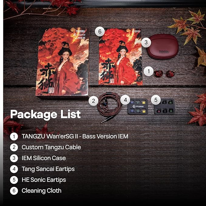 Linsoul TANGZU Wan'er S.G II in Ear Monitor,HiFi Wired Earbuds,10mm Dynamic Driver PET Diaphragm Gaming IEM Earphones with 2Pin Detachable OFC Cable for Audiophile DJ Stage (Red Lion, 3.5mm No Mic)