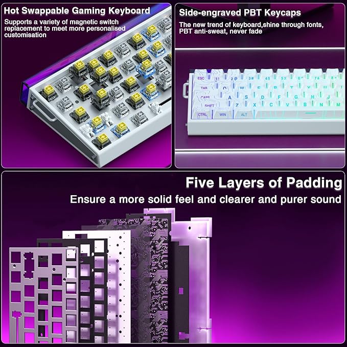AULA Hero 68 HE 60% Gaming Keyboard Wired, Hall Effect Magnetic Switch Keyboard with 8K Hz Polling Rate, Side Printed PBT Keycaps, RGB Backlit Light Box, Customizable Web Software for PC/Mac Gamers