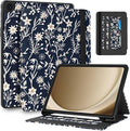 Uppuppy for Samsung Galaxy Tab A9 Plus Case 11'' - for Women Girls Cute Embroidered Folio Stand Cover with Pencil Holder & Card Slot Girly Kawaii Flowers Design Aesthetic Cases for Samsung Tab A9 Plus