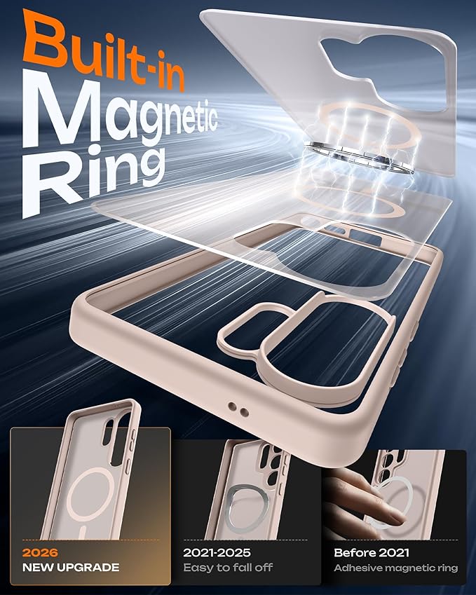 TOCOL for Samsung Galaxy S26 Ultra Case, Built-in Magnetic Ring, Drop Protection, Slim Translucent Matte Phone Case for Galaxy S26 Ultra 6.9 inch (Desert)