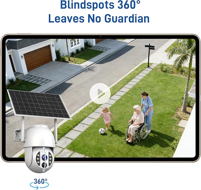 4G LTE 3K Security Cameras, Wireless Solar Powered Security Camera Outdoor, IP66, HD Color Night Vision, AI Triple Detection, 360° Auto Tracking, Smart Cameras for Home Securitym, No WiFi Required