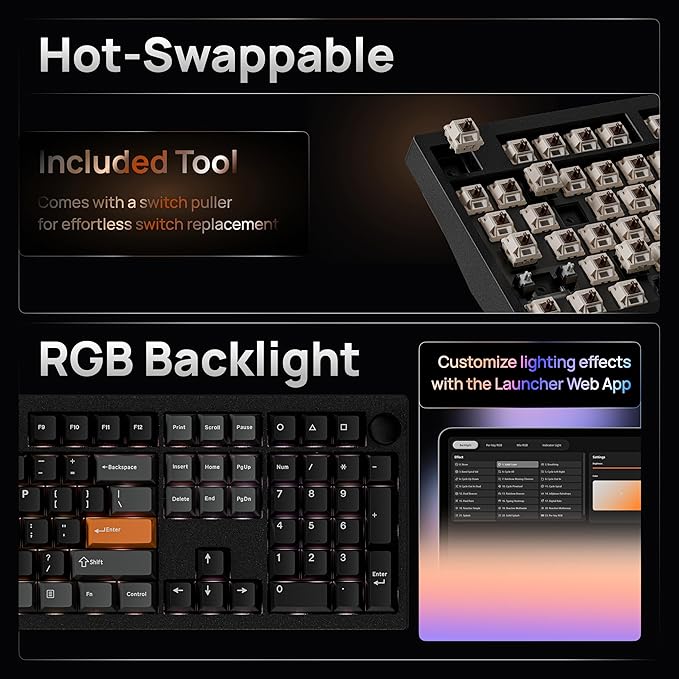 Keychron P6 Ultra 8K Polling Rate Full-Size Aluminum Wireless Mechanical Keyboard, 2.4 GHz/Bluetooth/Wired Custom RGB, Hot-Swappable Silk POM Brown Switch for Mac Windows Linux - Black