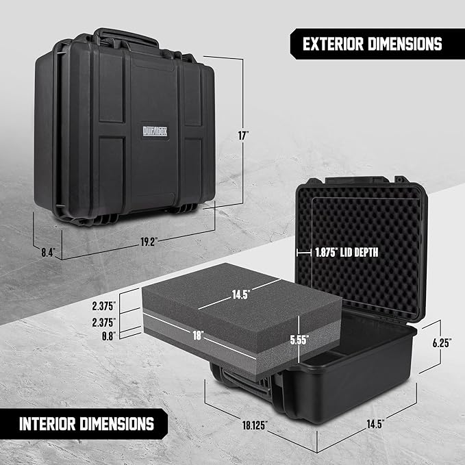 Durabox All Weather Hard Case 19 x 17 x 8” - TSA Approved Hard Shell Travel Case with Customizable Foam for Cameras, Lenses, Laptops, Electronics, Guns, Pistols and Other Gear