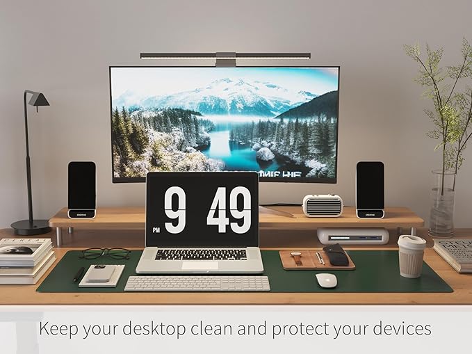 RENMTURE Dual-Sided Mouse Pad, Natural Cork & PU Leather Large Desk Pad for Office and Home Work, Desk Protector Non-Slip, Waterproof, Easy Clean (Dark Green, 47"x17")