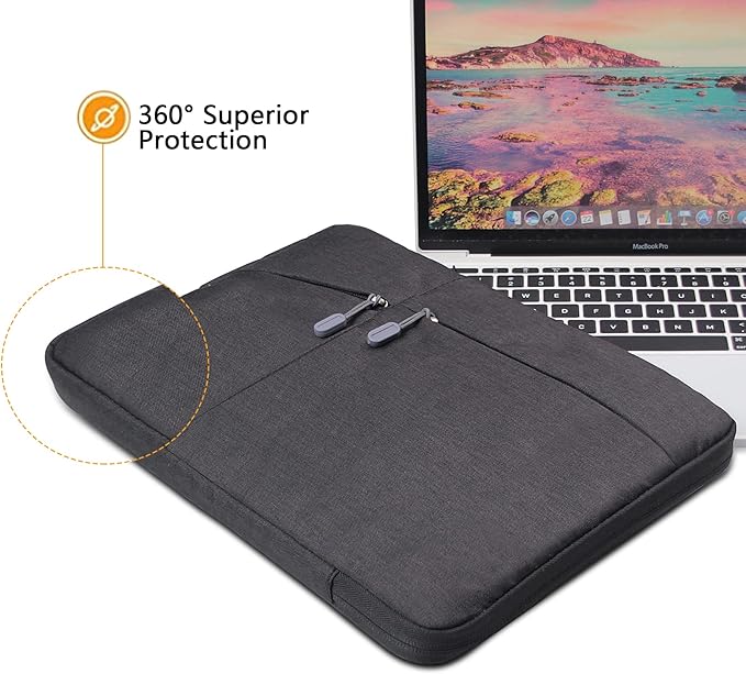 Megoo 12inch Laptop Sleeve Case for Microsoft Surface Pro 12 12"/11/10/9/X/8 13", Pro 7/6/5/4 12.5", Laptop Go 12.4", Carry Travel Case with Handle for 11"-13" Tablet Chromebook Computers(Black)