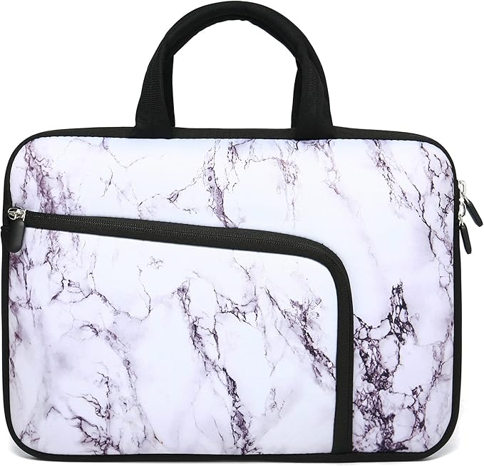 11 11.6 12 12.1 12.5 inches Laptop Sleeve Chromebook Case Ultrabook Case Notebook Sleeve PC Messenger Bag Tablet Case Neoprene Handle Sleeve for Women Men, Two Pockets(White Marble)