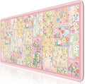 iCasso Pink Desk Mat for Keyboard and Mouse, Large Mouse Pad, Floral Desk Pad, Anti-Slip XXL Big Mousepad with Stitched Edges for Computer
