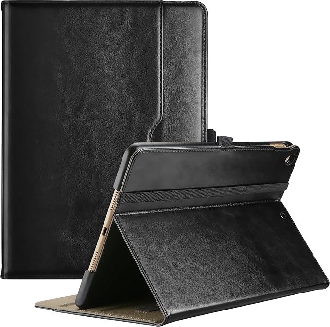 ProCase for iPad 9th/ 8th/ 7th Generation Case 10.2 Inch 2021/2020/2019, iPad 10.2 PU Leather Case Business Stand Cover Smart Folio with Hand Strap Front Pocket Pen Loop -Black