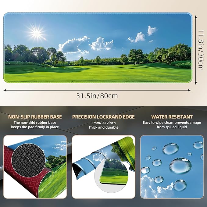 Galdas Gaming Mouse Pad XXL XL Large Long Extended Big Mousepad Non-Slip Rubber Keyboard Mouse Pad with Stitched Edges for Laptop Home Office (31.5x11.8x0.08 Inch) … (Grass)