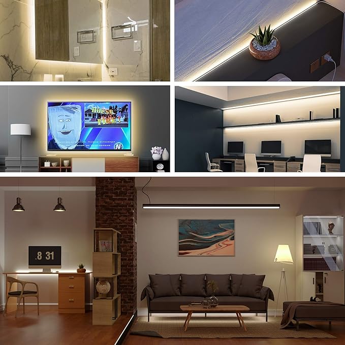 USB LED Light Strip 6.56FT, 5 Volt USB Powered Dimmable COB LED Tape Lights, 4000K Natural White 8mm High Density Flexible Strips CRI90+ for TV Backlight Under Cabinet Lighting Bedroom Kitchen
