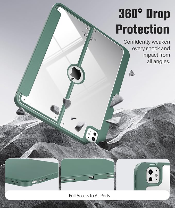 MoKo for iPad Pro 13 Inch Case (M5/M4) 2025/2024 with Pencil Holder, [Built-in Screen Protector], iPad Pro 13 M5/M4 Case with Clear Back & Magnetic Multi Angle Stand Cover, Midnight Green