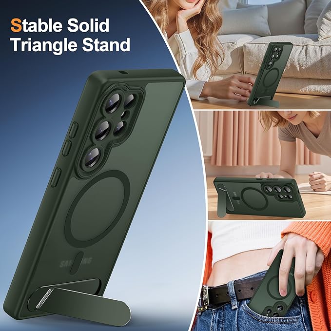 Magnetic for Samsung Galaxy S25 Ultra Case, [Compatible with MagSafe][Full Camera Protection][Built-in Invisible Kickstand] Translucent Matte Phone Case for S25 Ultra 6.9" - Green