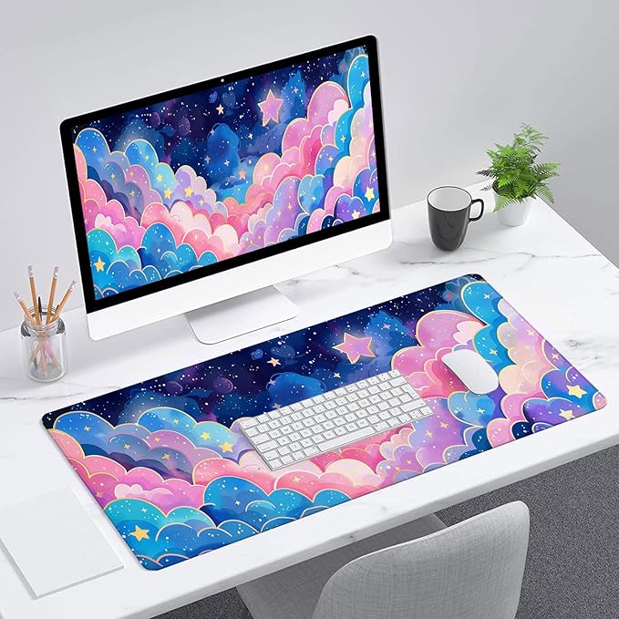 Colorful Cloud Gaming Mouse Pad Anime Rainbow Cute Clouds Mousepad XL Large Gaming Mouse Pad Laptop Keyboard Mat Desk Pad 31.5"x11.8" Office Home Decor for Women Girl