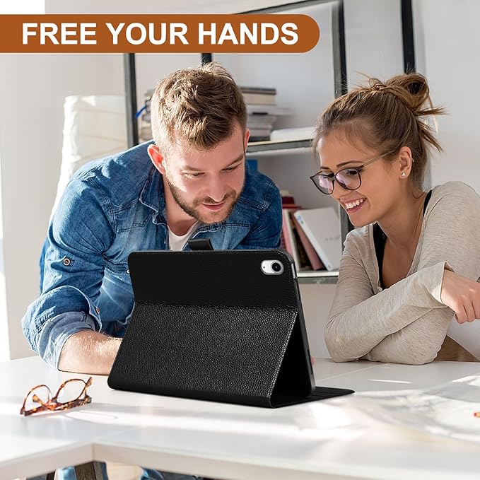 Genuine Leather Case for iPad Air 11" M4 2026/M3 2025/M2 2024, 5th/4th Gen 10.9" | with Pencil Holder and Adjustable Stand, Magnetic Closure, Auto Wake/Sleep Cover | Black