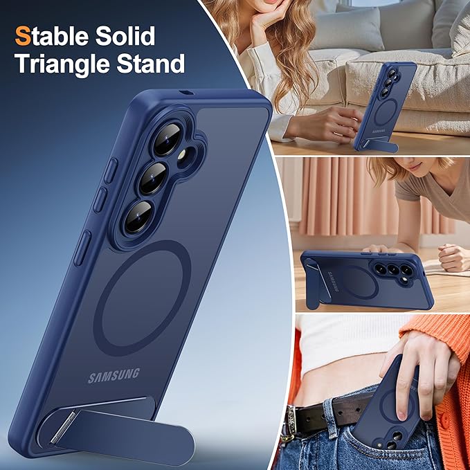 Magnetic for Samsung Galaxy S26 Case, [Compatible with MagSafe][Full Camera Protection][Built-in Invisible Kickstand] Translucent Matte Phone Case for S26 6.3" - Blue