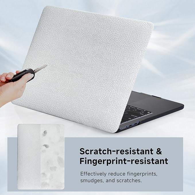 Funut for MacBook Air 15 inch Case 2026 2025-2023 Release M4 A3241 M3 A3114 M2 A2941, Luxury Snake PU Leather Scratch & Shockproof Hard Shell Case & Keyboard Cover, Snakeskin White