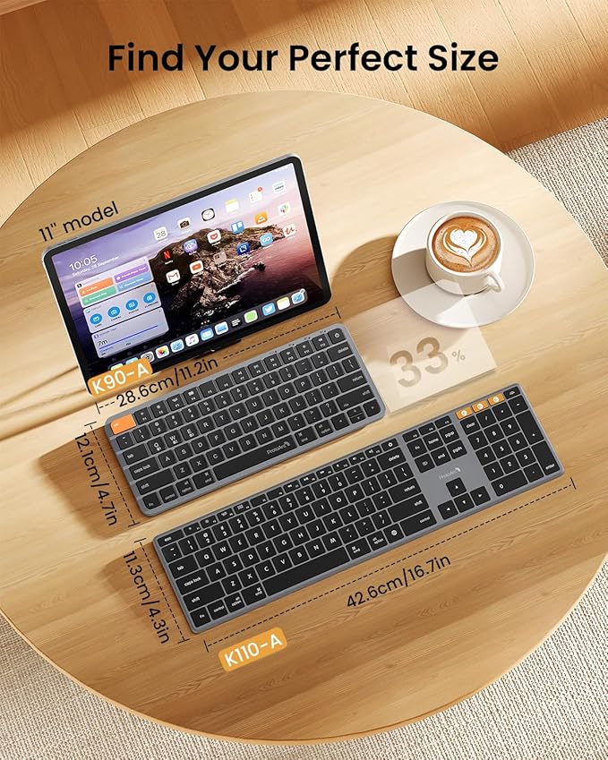 ProtoArc Bluetooth Keyboard for iPad, K90-A Backlit Compact Wireless Keyboard for Mac, Multi-Device, Low Profile, Rechargeable, Compatible with MacBook Pro/Air/Neo, iMac, Not for Windows - Space Gray