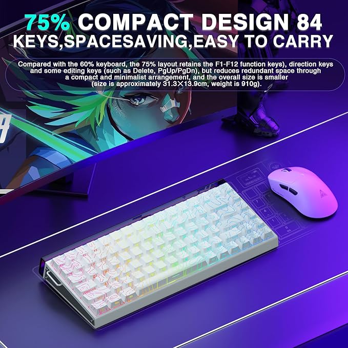 Aula Hero 84 HE - 75% Mechanical Gaming Keyboard, Hall Effect Magnetic Switches Keyboard, 8000Hz Polling Rate, RGB Neon Light Box, Hot-Swappable Side-Printed PBT Keycaps, Gamer Keyboards for PC/Mac