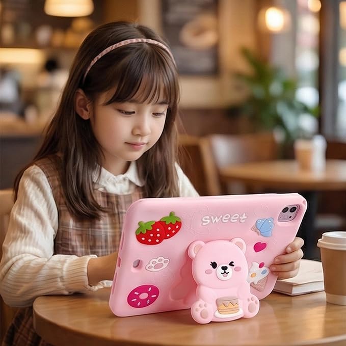 Girls Case for iPad Air 11 inch M3 (2025) / M2 (2024), iPad Air 5th/4th 10.9 inch(2022/2020), iPad Pro 11 inch(2024-2018),Cute Soft Silicone Shockproof Cover with Pencil Holder
