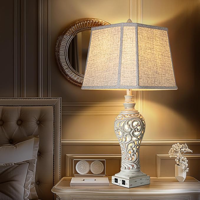 LuxSight Collection 32" Tall Table Lamps Set of 2 - Bedside Lamp with Fabric Shades - for Bedroom and Living Room with USB and Nightlight - Perfect for Nightstands and Bedrooms - Bulbs Included