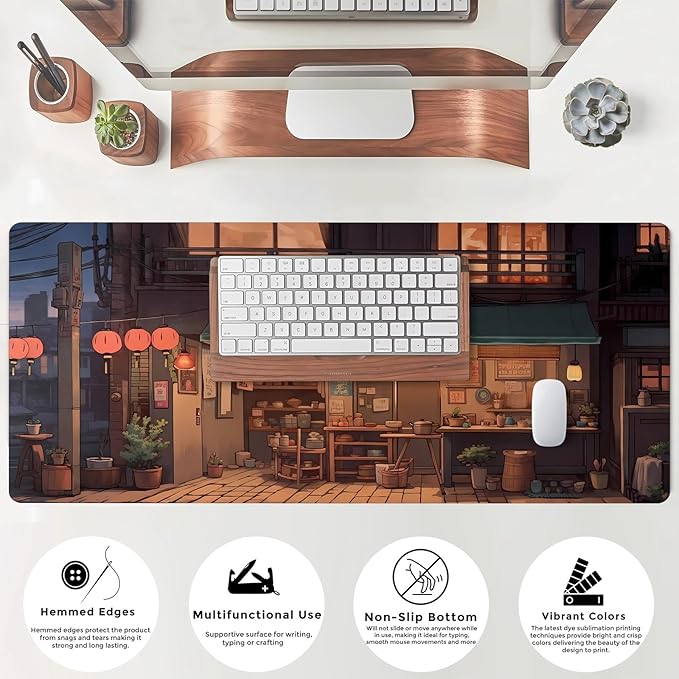 Anime Shop Desk Mat Retro Art Lofi Aesthetic Large Mouse Pad Extended Gaming Mousepad XL Desk Pad Laptop Keyboard Mouse Mat Deskmat 31.5"x11.8" Cute Office Decor