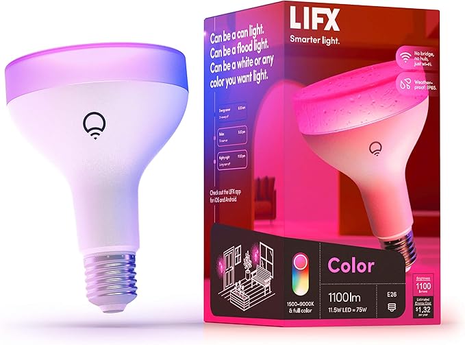 LIFX Color, 1100 lumens BR30 E26, Wi-Fi Smart LED Light Bulb, Billions of Colors And Whites, No bridge Required, Compatible With Alexa, Hey Google, HomeKit And Siri, Multicolor (1-Pack)