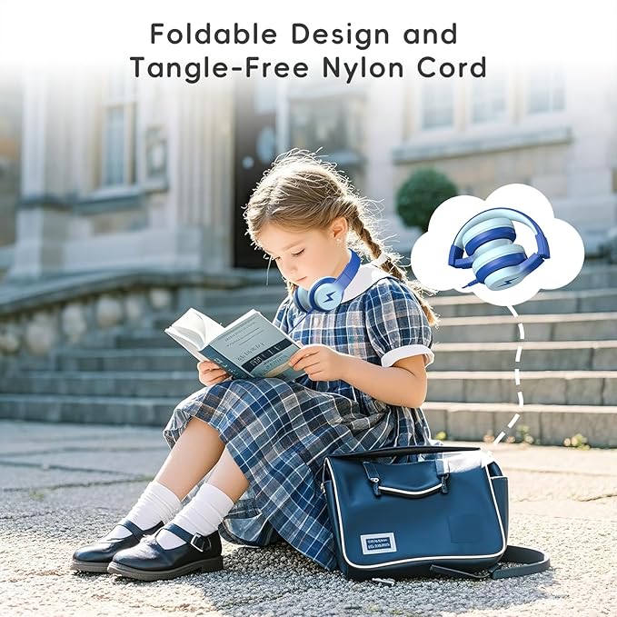 Candy Bila Kids Wired Headphones for Kids with Microphone, 85/94dB Volume Limiter Headphones for Girls Boys, Light Blue