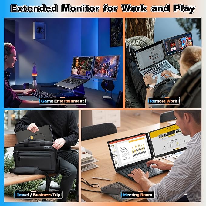 Laptop Screen Extender 14", Ultra Thin 0.27'' FHD 1080P Portable Monitor for Laptop 13-17.3", Plug n Play Extra Monitor Extender, Eye Care Second Screen for MacBook/Windows/Android/Switch/PS5