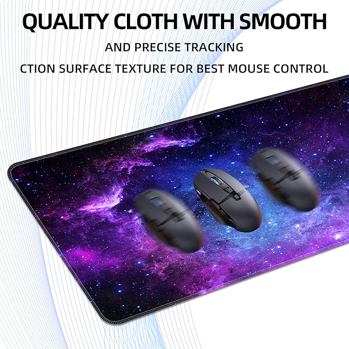 Bzu Galaxy Print Extended Big Mouse Pad Large,XL Gaming Mouse Pad Desk Pad,31.5x11.8inch Long Computer Keyboard Mouse Mat Mousepad with 3mm Non-Slip Base and Stitched Edge for Home Office Work