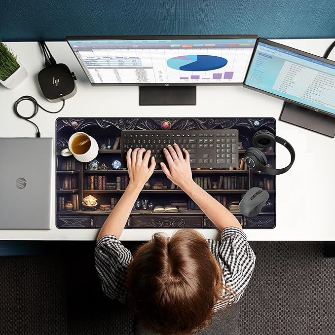 Gaming Desk Mat Large Mouse Pad, Magical Bookshelf Desk Pad Extended Mouse Mat XXL, Keyboard Pad for Gaming Office Home, Full Desktop Computer Pad Dark Academia Desk Decor for Man 31.5" x 15.75"