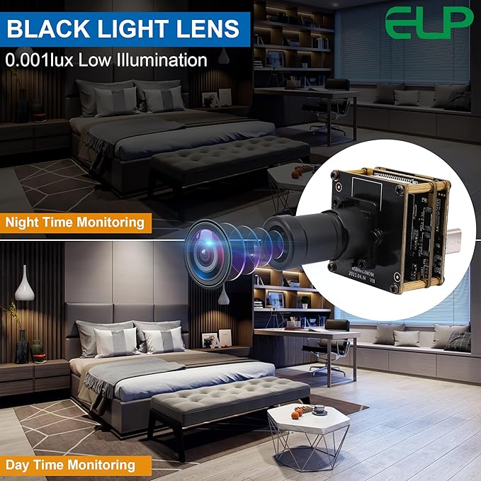 ELP 4K USB HDMI Camera Module Night Vision PC Camera for Computer Monitor with Simultaneous 2X Digital Zoom and 8mp Resolution, Ideal for Security and Laser Engraver Applications