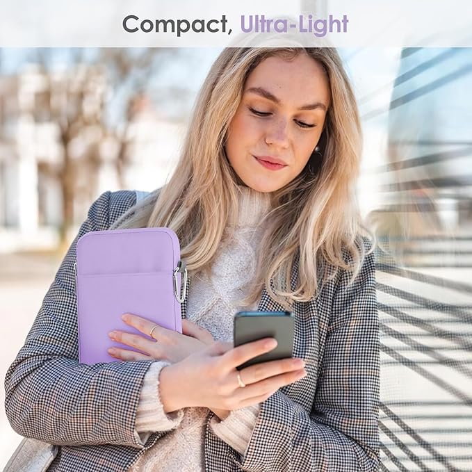 MoKo Padded Ereader Sleeve Case for 6-7 inch Tablet Bag, Compatible with 7" eReader Colorsoft Signature Edition 2024, 6" Kobo, 6" Nook, Lilac