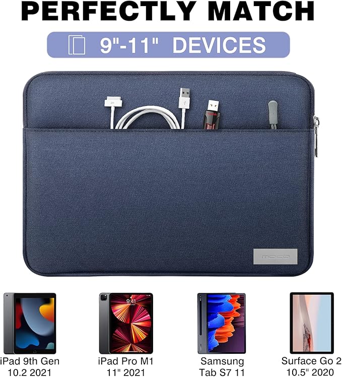 MoKo 9-11 Inch Tablet Sleeve Bag Carrying Case Fits New 11 inch iPad Air M3, iPad A16 2025, iPad Pro 11 M4/Air M2, iPad Air 5/4/3th, iPad 10/9/8/7th, Indigo