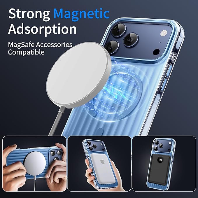 Strong Magnetic for iPhone 17 Pro Max case,1XLens Protector[10Ft Military-Grade Protection] Compatible with fit MagSafe Shockproof Slim Thin Cover case for iPhone 17 Pro Max 6.9 inch,Light Blue Metal