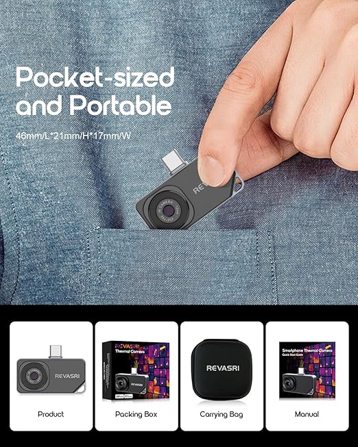 REVASRI Thermal Camera for iOS and Android, 512×384 Super IR Resolution Thermal Imaging Camera, -4℉ to 842℉ Temp Range, Compatible with USB-C iOS & Android Device