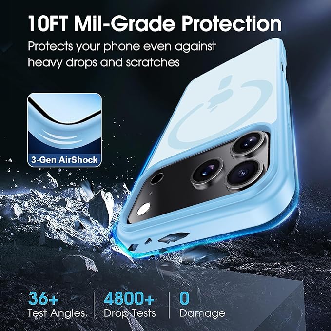 for iPhone 17 Pro Max case with Camera Lens Protector [10Ft Military-Grade Protection] Compatible with fit MagSafe Shockproof Cover Phone case for iPhone 17 Pro max 6.9 inch, Light Blue
