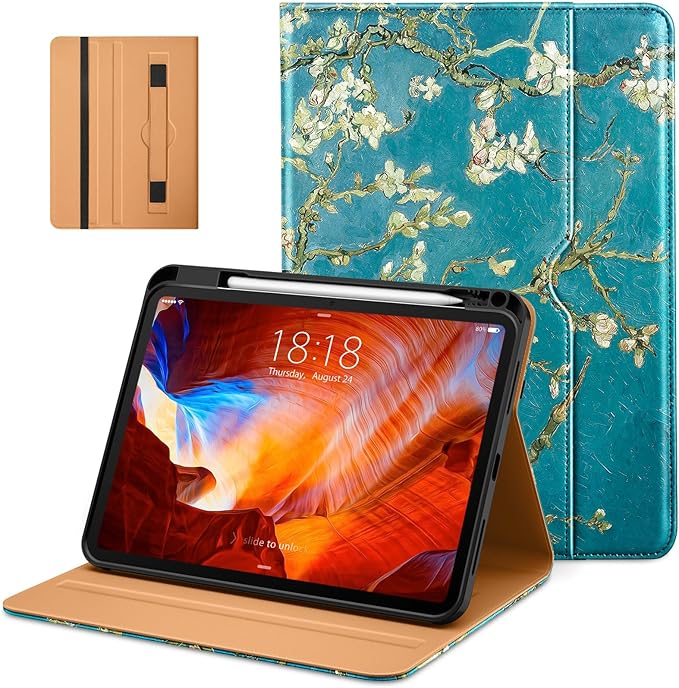 DTTO for iPad Pro 11 inch Case (M5/M4) 2025/2024, Premium Leather Business Folio Stand Cover with Pencil Holder - Auto Wake/Sleep and Multiple Viewing Angles, Blossom