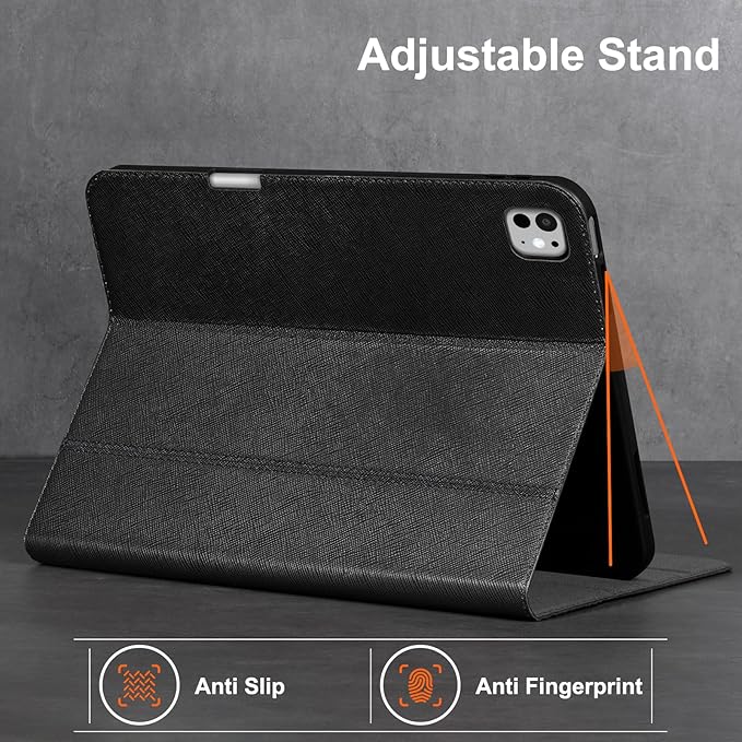 Gexmil Genuine Leather Case for iPad Pro 13 Inch (M5/M4) 2025/2024 with Pencil Holder,Protective Shockproof Smart Leather Folio Cover Adjustable Stand Auto Sleep/Wake,Cross-Hatched Black