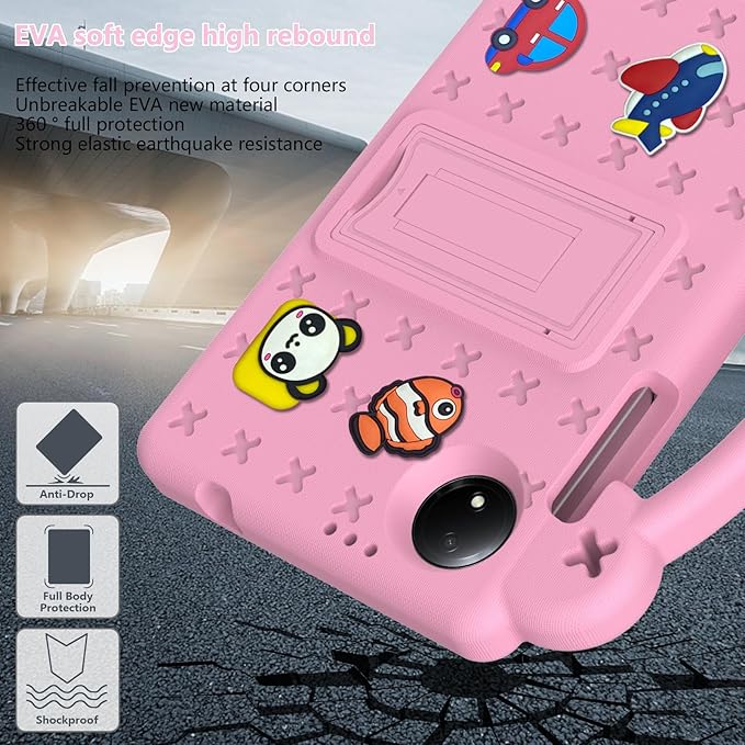 AKABEILA Compatible with Xiaomi Redmi Pad SE 8.7 4G 2024 Tablet Case, Lightweight Shockproof Protective Case with Shoulder Strap & Stand Handle & Pen Tray Pink
