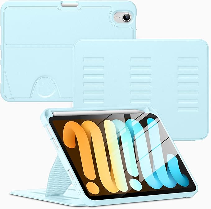 VIKESI Case for iPad mini 7 (A17 Pro) and iPad mini 6,Multiple Angles Magnetic Stand Cover,Shockproof Soft Back,Pencil Holder,and Auto Sleep/Wake,Ice Blue