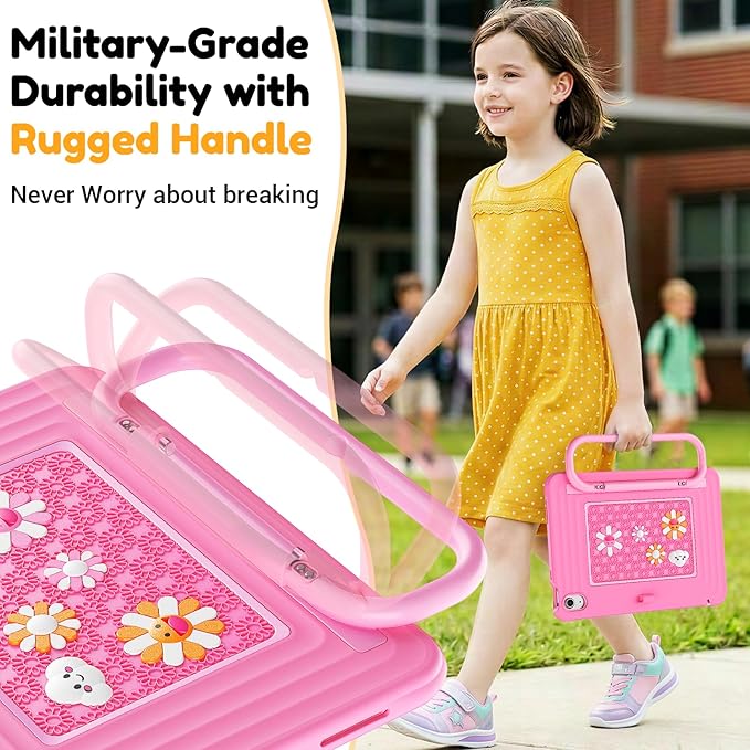 KAIJIAbox Kids Case for iPad A16 11th Generation 11 inch 2025/10th Generation 10.9” 2022- Military-Grade Rugged Drop Protection with Metal Handle/Stand, Screen Protector,Shoulder Strap-Pink