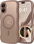 CAPRARO Magnetic for iPhone 17 Case for Women Girls, Upgraded [Full Camera Protection] [Compatible with MagSafe] Cute Wave Translucent Matte Phone Case for iPhone 17, Brown