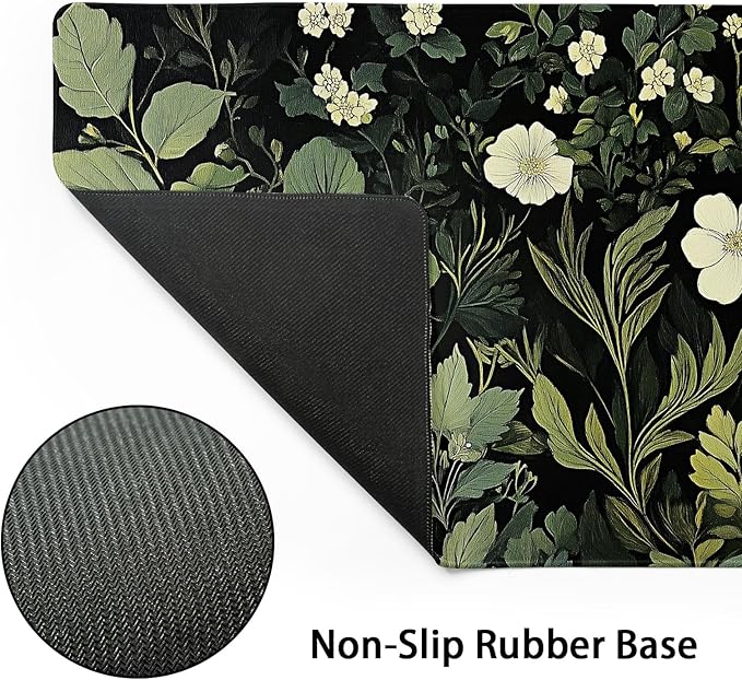 Green Leaves Mouse Pad XXL Botanical Plants Beige Floral Extended Table Mat 90X40 cm Non-Slip Rubber Base Stitched Edge Large Mousepad for Gaming Laptop Computer Desk Top 35.4×15.7 Inch