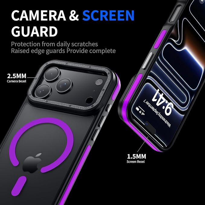 for iPhone 17 Pro Max case with Camera Lens Protector [10Ft Military-Grade Protection] Compatible with fit MagSafe Shockproof Cover Phone case for iPhone 17 Pro max 6.9 inch, Purple Bumper